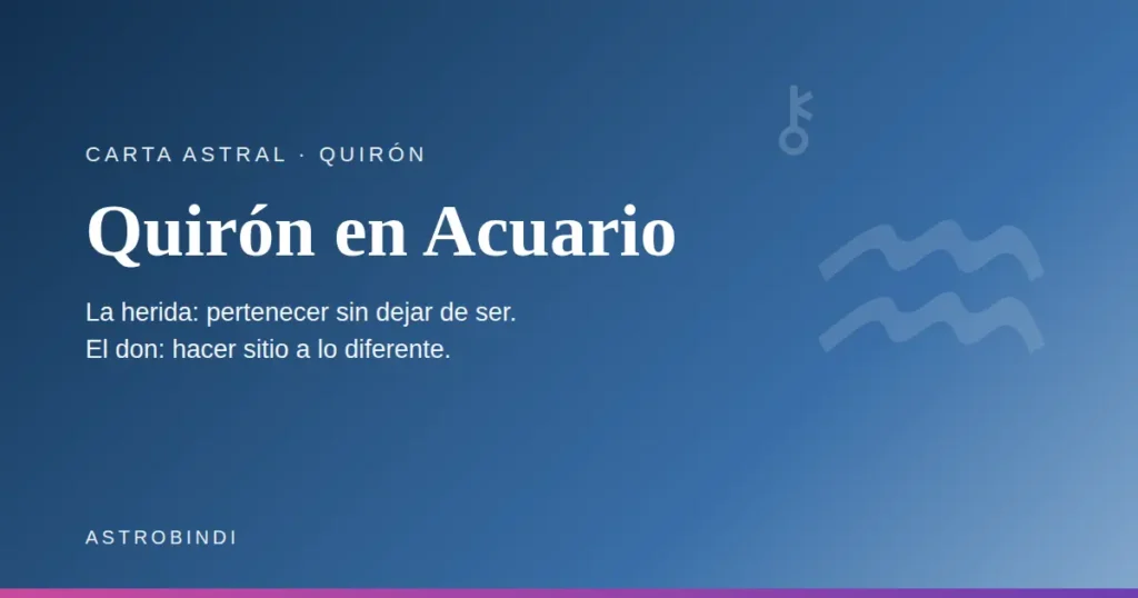 Quirón en Acuario en la carta astral. La herida: pertenecer sin dejar de ser. El don: hacer sitio a lo diferente — AstroBindi