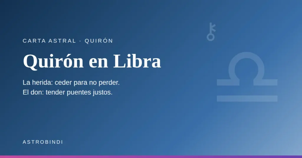 Quirón en Libra en la carta astral. La herida: ceder para no perder. El don: tender puentes justos — AstroBindi