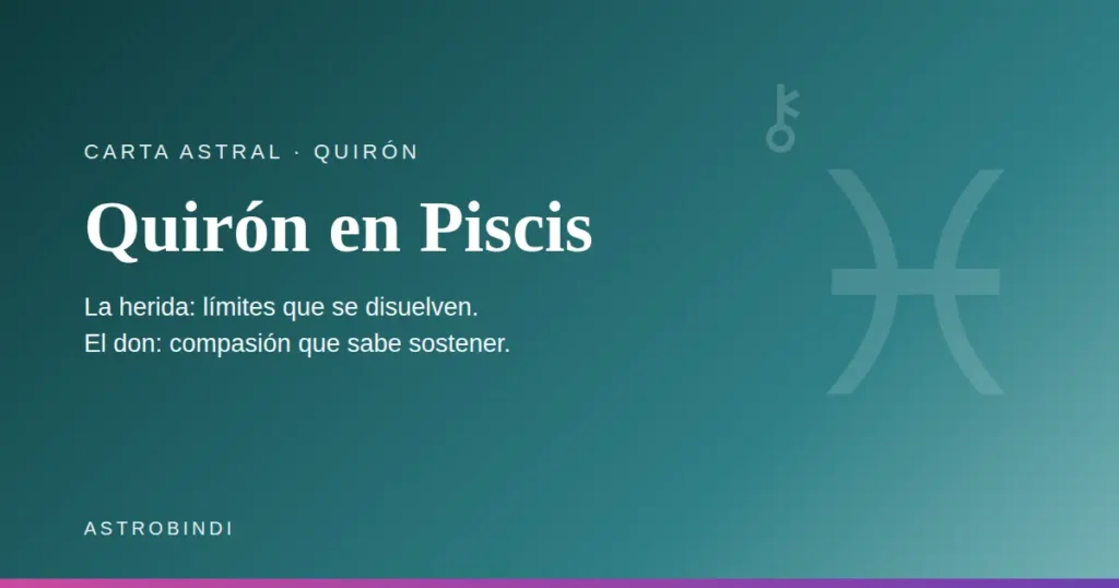Quirón en Piscis en la carta astral. La herida: límites que se disuelven. El don: compasión que sabe sostener — AstroBindi