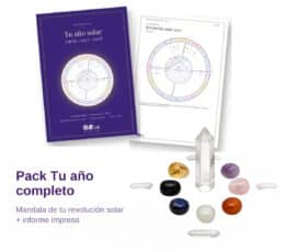 Pack Tu año completo: mandala de revolución solar (punta de cuarzo blanco de pie, 7 piedras y 4 cuarzos láser) e informe impreso