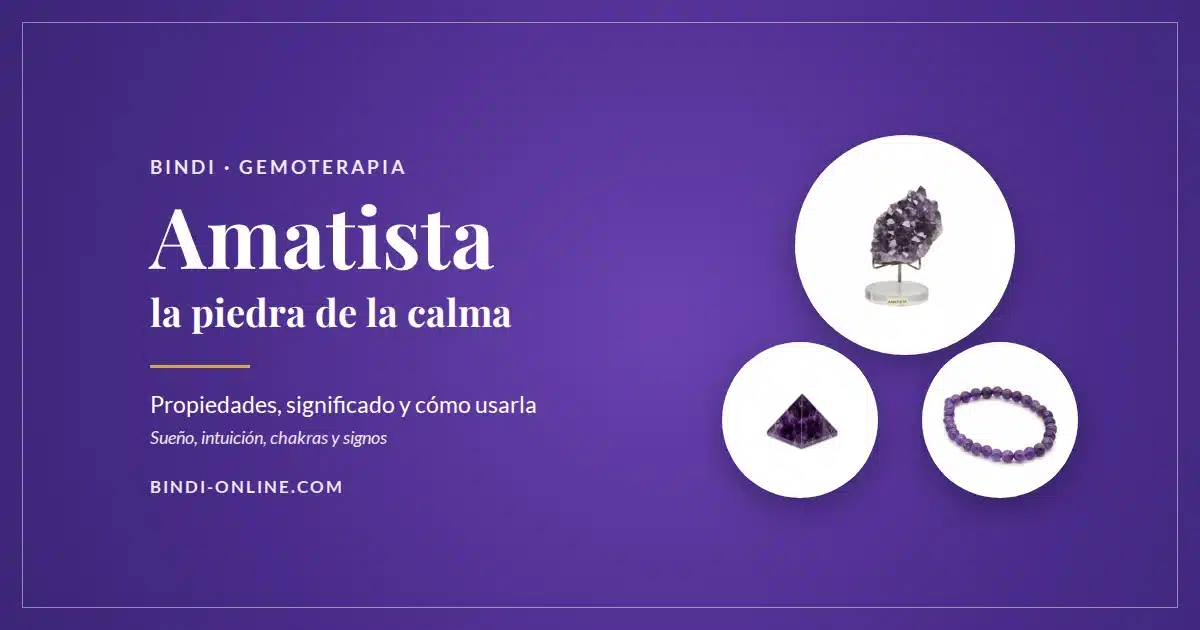 Amatista: drusa, pirámide y pulsera de amatista de Bindi, la piedra de la calma