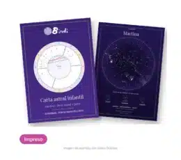 Carta astral infantil de Bindi impresa, de unas 30 páginas, con la rueda natal del niño y su mapa del cielo