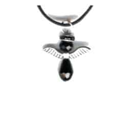 Colgante ángel del poder con cristal negro y cordón