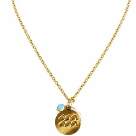 colgante horoscopo acuario acero dorado cuadrada