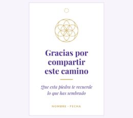 Etiqueta personalizada para retiro, diseño 1: Gracias por compartir este camino, blanca con Flor de la vida dorada