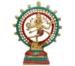 Figura Shiva Nataraja danzando de latón con piedra coral y turquesa