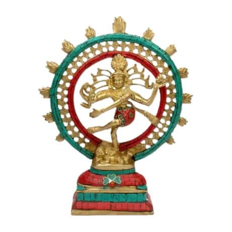Figura Shiva Nataraja danzando latón coral y turquesa