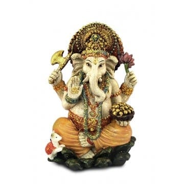 Figura de Ganesha dorada sobre flor de loto