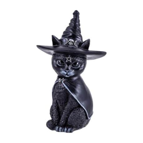 Gato negro con sombrero y capa 13 cm