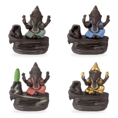 Incensario de reflujo Ganesha en 4 colores: verde, azul, naranja y dorado