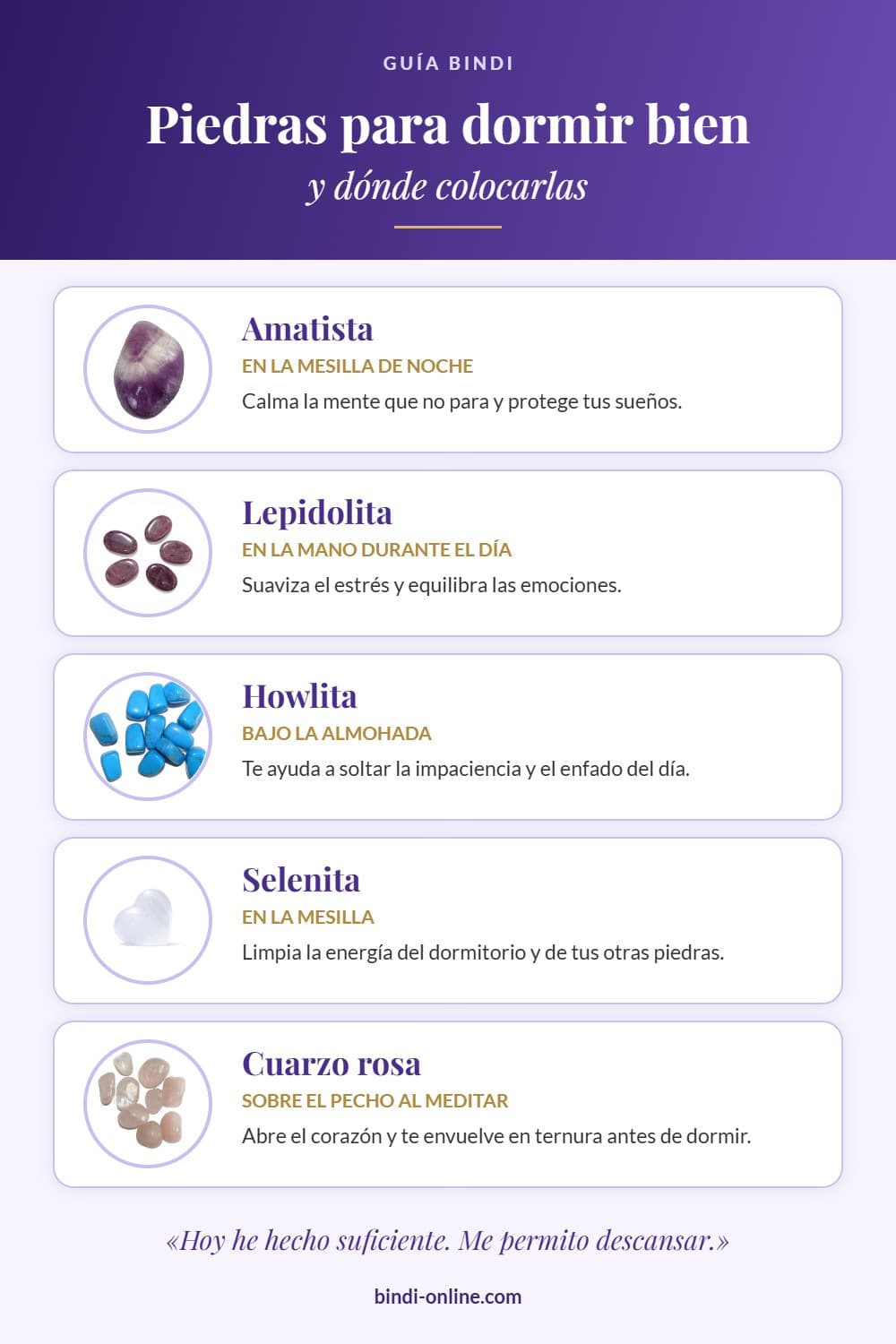 Infografía de piedras para dormir bien y dónde colocarlas