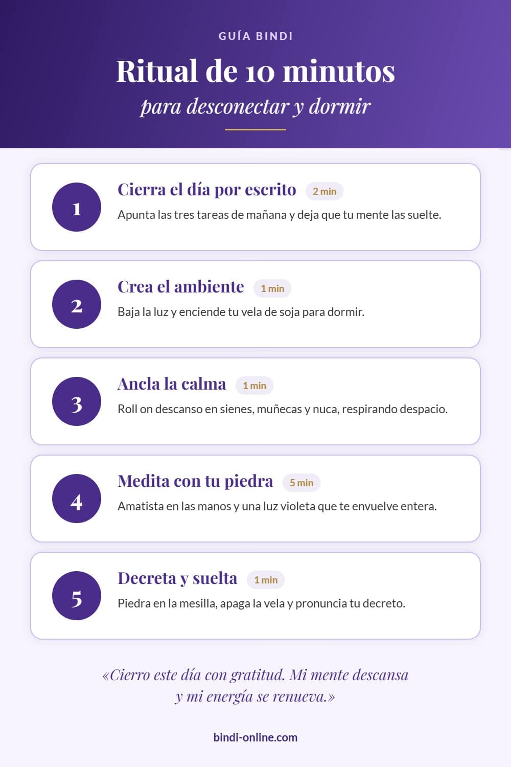 Infografía del ritual de 10 minutos para desconectar y dormir