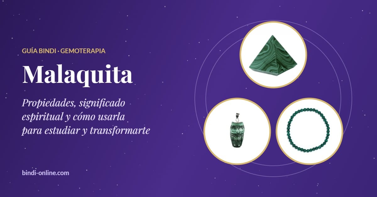 Malaquita: propiedades y significado espiritual, con pirámide, colgante búho y pulsera de malaquita