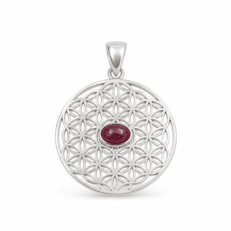 Colgante Flor de la Vida con rubí plata
