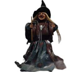 Figura de Halloween Meiga Remedios con escoba y sombrero, 30 cm