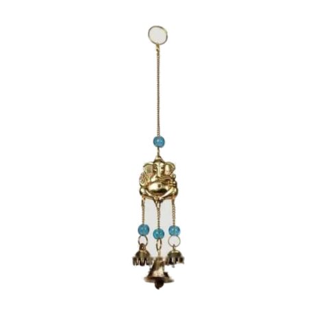 Móvil de campanas Ganesha de latón con cuentas azul turquesa