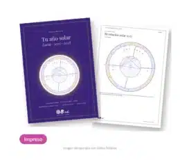 Revolución solar de Bindi impresa, de unas 30 páginas: portada «Tu año solar» y rueda de la revolución