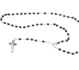 Rosario de hematites con cuentas de 6 mm y crucifijo