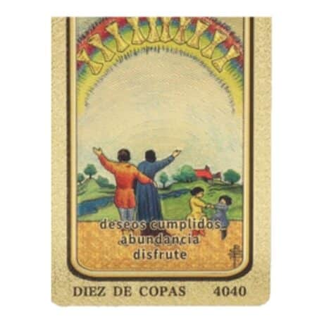 Detalle de la carta Diez de Copas con sus significados: deseos cumplidos, abundancia, disfrute