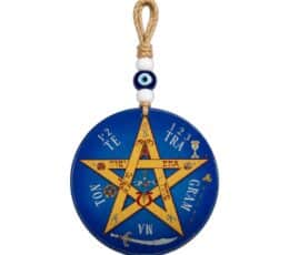 Tetragramatón alta protección para colgar con ojo turco y cuerda de esparto